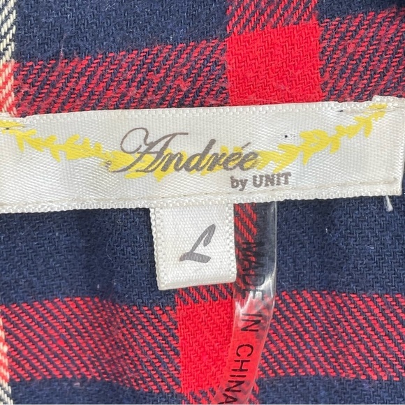 Andrée Plaid Waterfall Open Front Roll Tab Lightweight Cardigan - Sz L - Picture 3 of 13